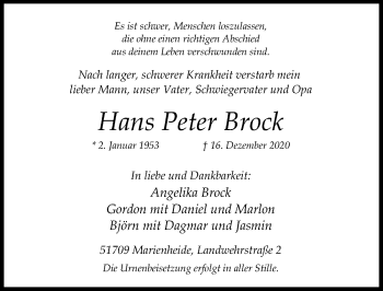 Anzeige von Hans Peter Brock von  Anzeigen Echo 