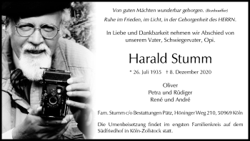 Anzeige von Harald Stumm von Kölner Stadt-Anzeiger / Kölnische Rundschau / Express