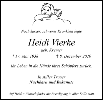 Anzeige von Heidi Vierke von Kölner Stadt-Anzeiger / Kölnische Rundschau / Express
