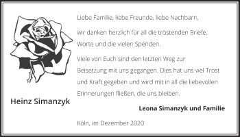 Anzeige von Heinz Simanzyk von  Kölner Wochenspiegel 