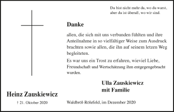 Anzeige von Heinz Zauskiewicz von  Lokalanzeiger 
