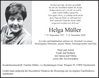 Anzeige von Helga Müller von  Blickpunkt Euskirchen 