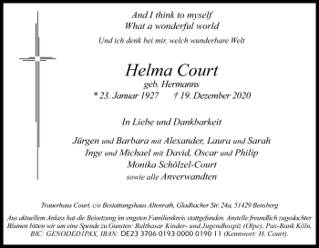 Anzeige von Helma Court von Kölner Stadt-Anzeiger / Kölnische Rundschau / Express