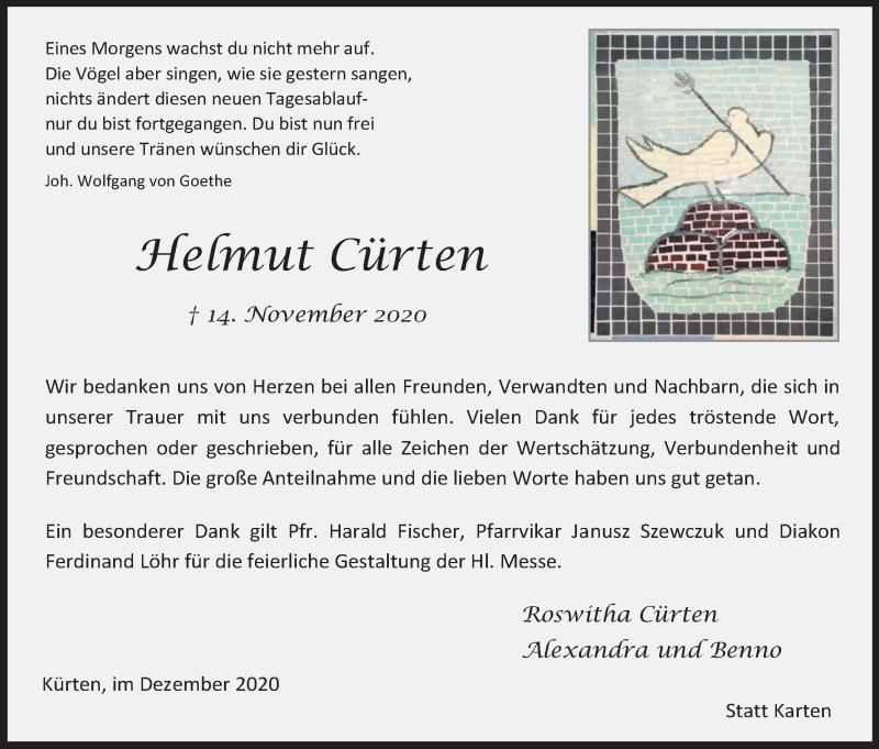  Traueranzeige für Helmut Cürten vom 23.12.2020 aus Kölner Stadt-Anzeiger / Kölnische Rundschau / Express