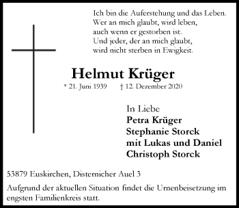 Anzeige von Helmut Krüger von  Blickpunkt Euskirchen 