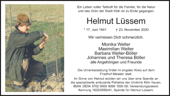 Anzeige von Helmut Lüssem von Kölner Stadt-Anzeiger / Kölnische Rundschau / Express