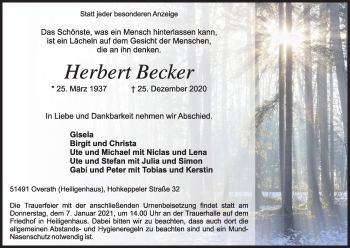 Anzeige von Herbert Becker von Kölner Stadt-Anzeiger / Kölnische Rundschau / Express