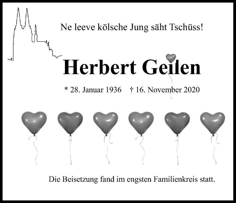  Traueranzeige für Herbert Geilen vom 05.12.2020 aus Kölner Stadt-Anzeiger / Kölnische Rundschau / Express