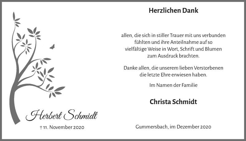  Traueranzeige für Herbert Schmidt vom 18.12.2020 aus  Anzeigen Echo 