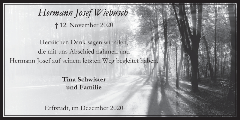 Traueranzeige für Hermann Josef Wiebusch vom 18.12.2020 aus  Werbepost 