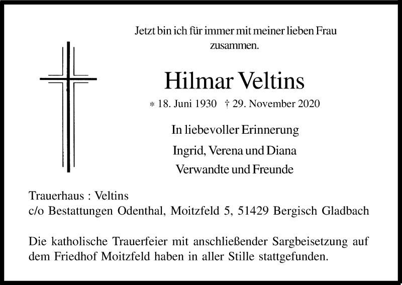  Traueranzeige für Hilmar Veltins vom 12.12.2020 aus Kölner Stadt-Anzeiger / Kölnische Rundschau / Express
