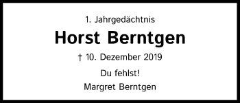Anzeige von Horst Berntgen von Kölner Stadt-Anzeiger / Kölnische Rundschau / Express
