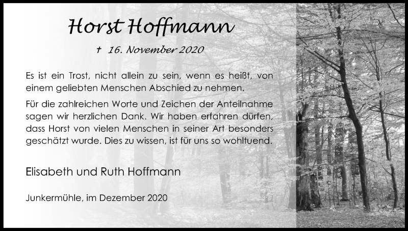  Traueranzeige für Horst Hoffmann vom 12.12.2020 aus Kölner Stadt-Anzeiger / Kölnische Rundschau / Express