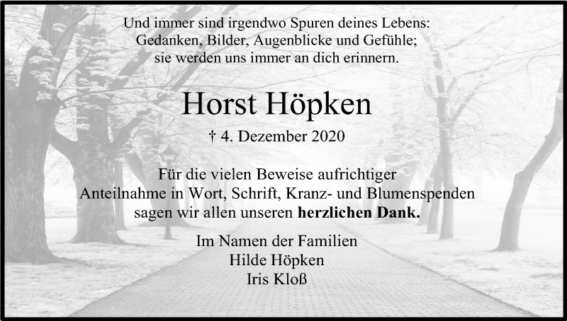  Traueranzeige für Horst Höpken vom 24.12.2020 aus Kölner Stadt-Anzeiger / Kölnische Rundschau / Express