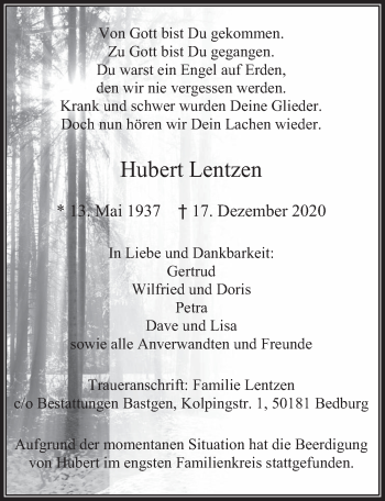 Anzeige von Hubert Lentzen von  Werbepost 