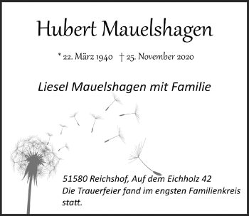 Anzeige von Hubert Mauelshagen von  Lokalanzeiger 