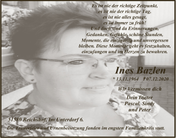 Anzeige von Ines Bazlen von  Anzeigen Echo 