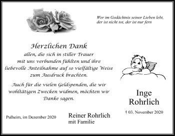 Anzeige von Inge Rohrlich von Kölner Stadt-Anzeiger / Kölnische Rundschau / Express