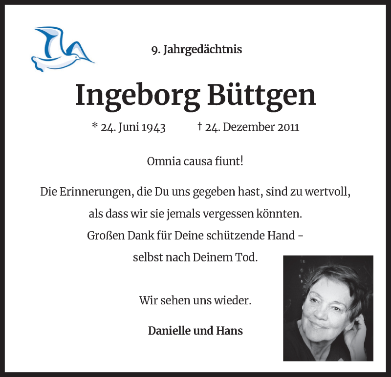  Traueranzeige für Ingeborg Büttgen vom 24.12.2020 aus Kölner Stadt-Anzeiger / Kölnische Rundschau / Express