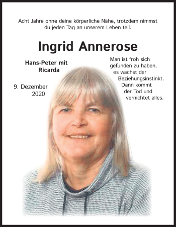 Anzeige von Ingrid Annerose von Kölner Stadt-Anzeiger / Kölnische Rundschau / Express