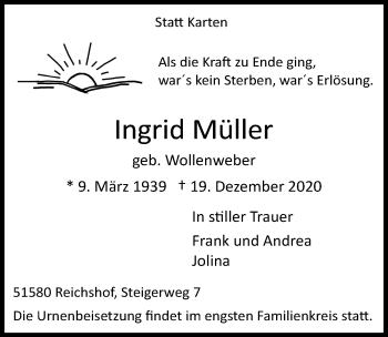 Anzeige von Ingrid Müller von  Anzeigen Echo 