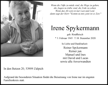 Anzeige von Irene Spykermann von  Blickpunkt Euskirchen 
