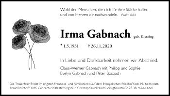 Anzeige von Irma Gabnach von Kölner Stadt-Anzeiger / Kölnische Rundschau / Express