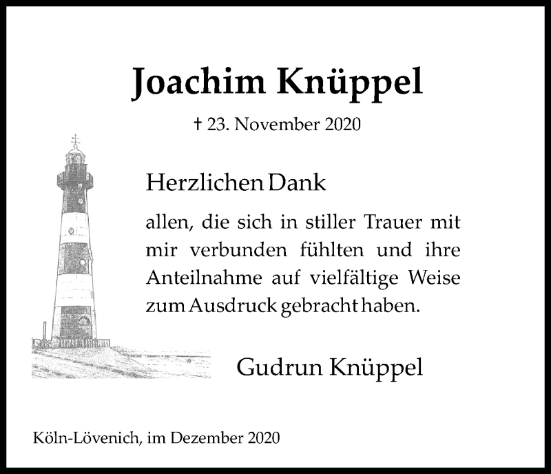  Traueranzeige für Joachim Knüppel vom 23.12.2020 aus Kölner Stadt-Anzeiger / Kölnische Rundschau / Express