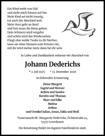 Anzeige von Johann Dederichs von Kölner Stadt-Anzeiger / Kölnische Rundschau / Express