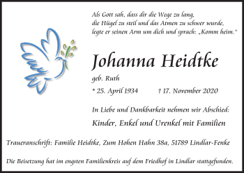 Anzeige von Johanna Heidtke von Kölner Stadt-Anzeiger / Kölnische Rundschau / Express