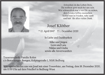 Anzeige von Josef Klöther von  Werbepost 