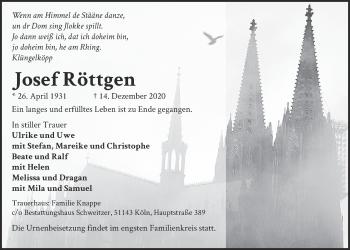 Anzeige von Josef Röttgen von  Kölner Wochenspiegel 