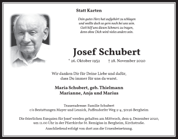 Anzeige von Josef Schubert von  Werbepost 