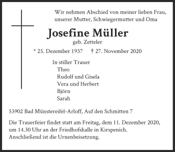 Anzeige von Josefine Müller von  Blickpunkt Euskirchen 