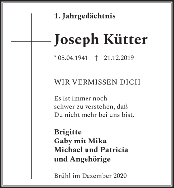 Anzeige von Joseph Kütter von  Schlossbote/Werbekurier 