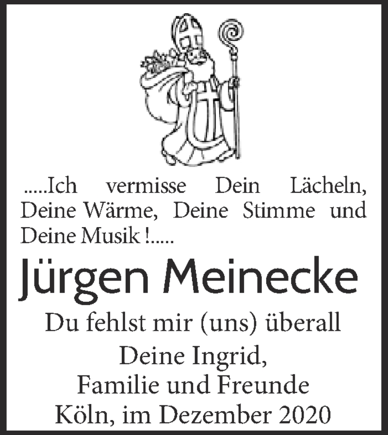 Traueranzeige für Jürgen Meinecke vom 04.12.2020 aus  Kölner Wochenspiegel 
