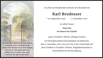 Anzeige von Karl Brodesser von Kölner Stadt-Anzeiger / Kölnische Rundschau / Express