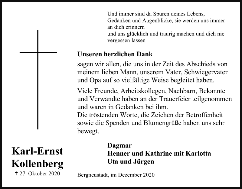  Traueranzeige für Karl-Ernst Kollenberg vom 12.12.2020 aus Kölner Stadt-Anzeiger / Kölnische Rundschau / Express