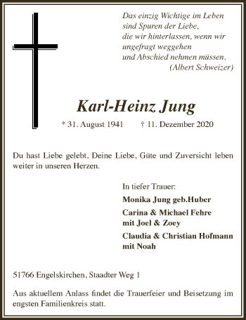 Anzeige von Karl-Heinz Jung von  Anzeigen Echo 