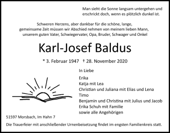 Anzeige von Karl-Josef Baldus von  Lokalanzeiger 
