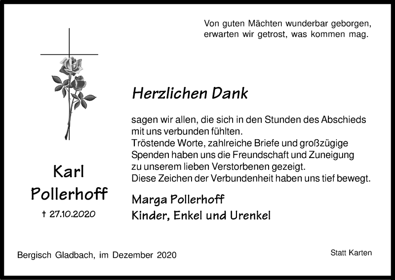  Traueranzeige für Karl Pollerhoff vom 23.12.2020 aus Kölner Stadt-Anzeiger / Kölnische Rundschau / Express