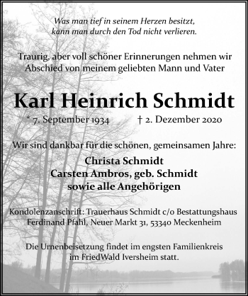 Anzeige von Karl Heinrich Schmidt von  Schaufenster/Blickpunkt 