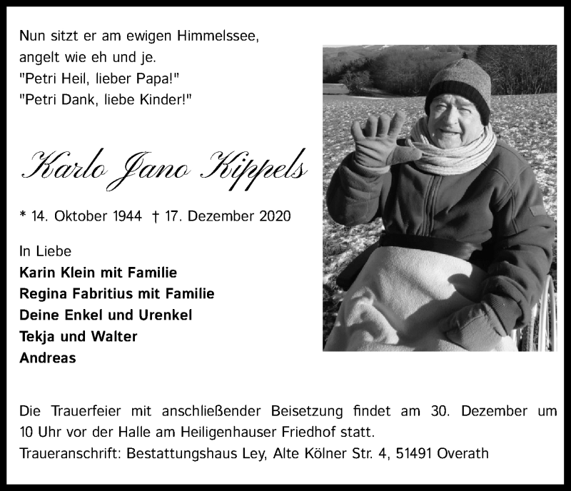  Traueranzeige für Karlo Jano Kippels vom 23.12.2020 aus Kölner Stadt-Anzeiger / Kölnische Rundschau / Express