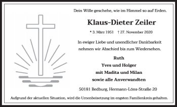 Anzeige von Klaus-Dieter Zeiler von  Werbepost 