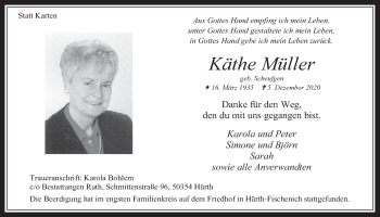 Anzeige von Käthe Müller von  Wochenende 