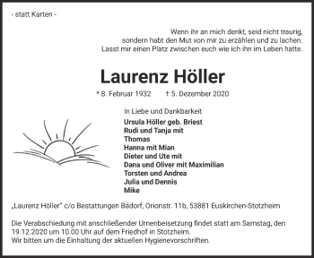 Anzeige von Laurenz Höller von  Blickpunkt Euskirchen 