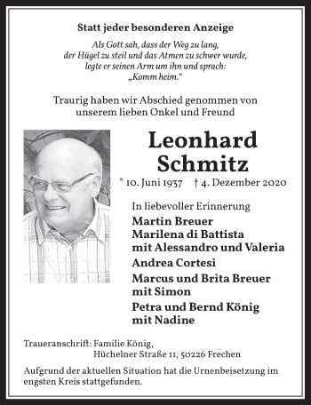 Anzeige von Leonhard Schmitz von  Wochenende 