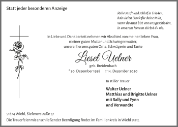 Anzeige von Liesel Uelner von  Anzeigen Echo 