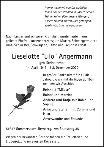 Anzeige von Lieselotte Angermann von  Anzeigen Echo 
