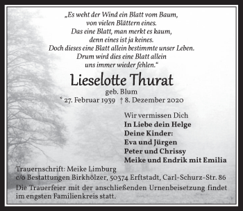 Anzeige von Lieselotte Thurat von  Werbepost 